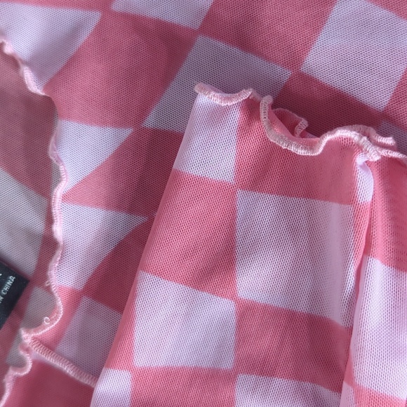 Y2K Mesh Pink Lettuce Hem Crop Top - Picture 5 of 5